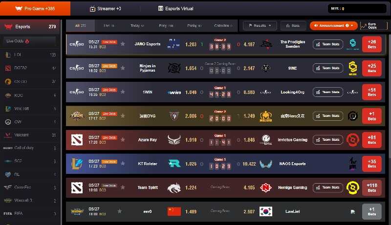Attractive esport interface with hundreds of daily matches